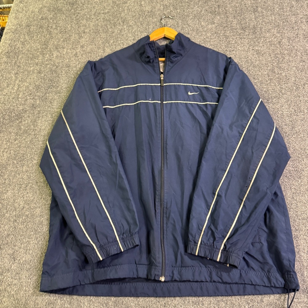 VTG Nike Windbreaker Jacket Mens XXL Navy Blue Striped Y2K 90s Lightweight
